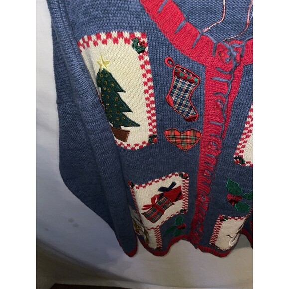 Tiara Women’s Christmas Cardigan Sz XL Blue Colorblock Seasonal Going Out Party - Picture 6 of 12